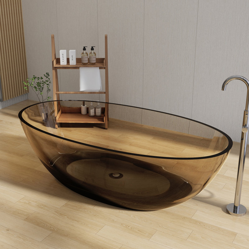71'' x 35'' Freestanding Soaking Solid Surface Stone Resin Bathtub, Transparent Brown
