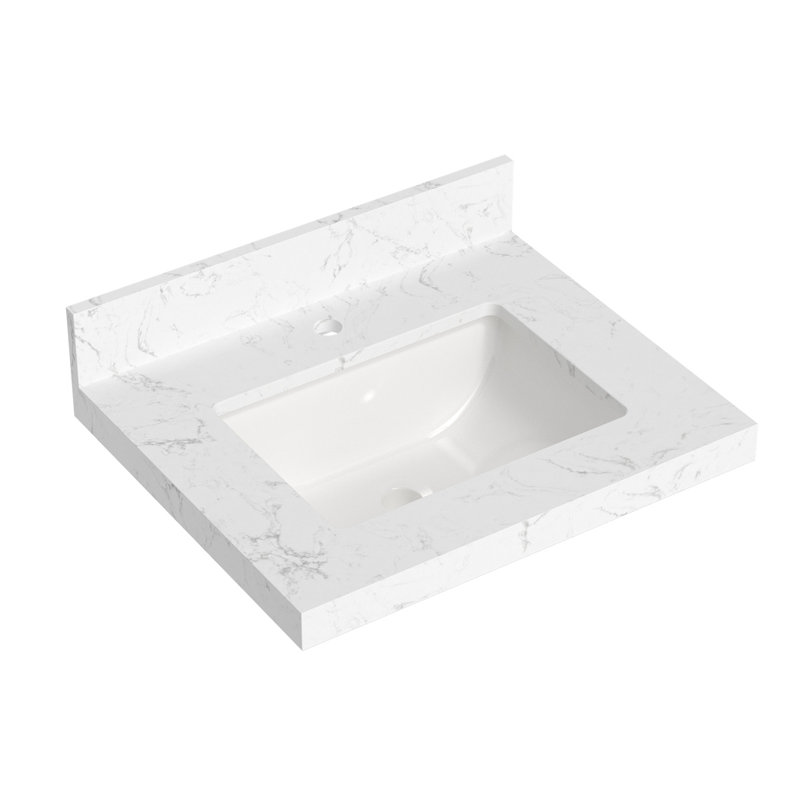 Duracast 24 po X 19,48 po Dessus de meuble-lavabo simple à quartz intégré avec trous de robinet d'évier (sans armoire)