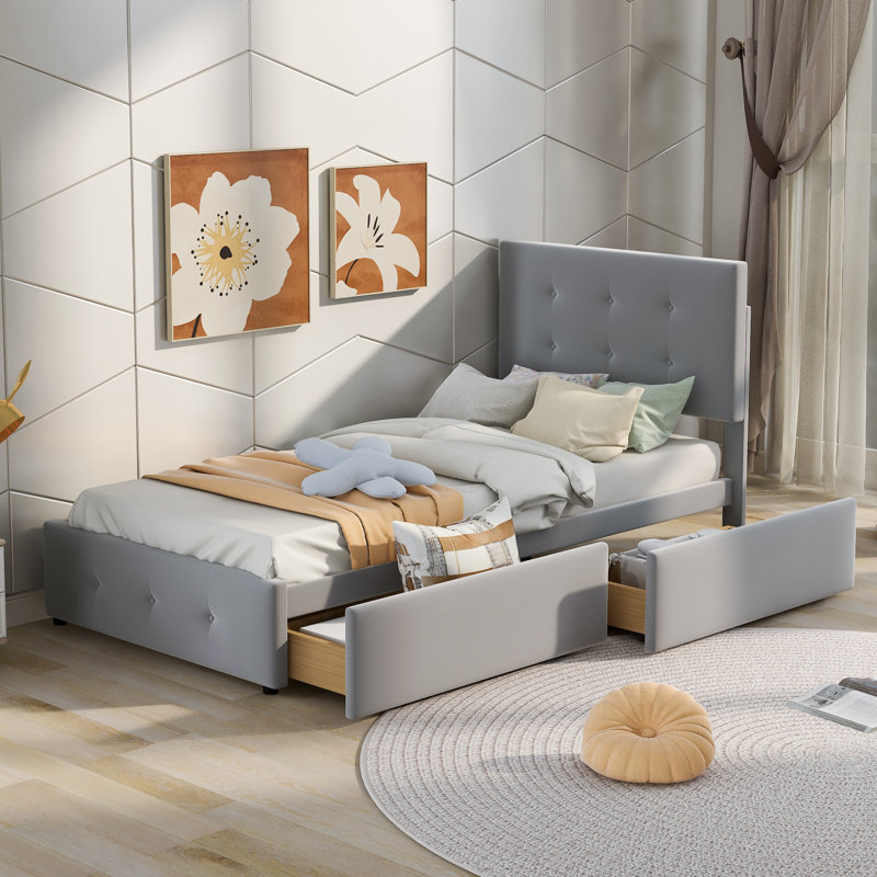 Upholstered Storage Bed, Grey