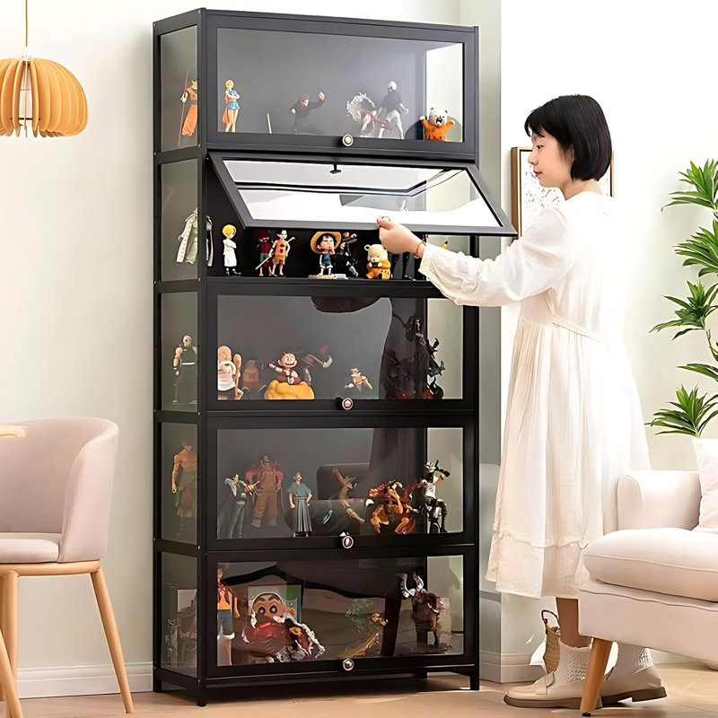Curio Display Cabinet, 5-Tier Storage Shelves With Acrylic Glass Door, Collectibles Toy Organizers Rack & Display Shelf, Kids Bookshelf And Bookcase For Playroom, Bedroom