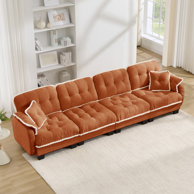 Chenille Cloud Sofa with Pom-Pom Trim