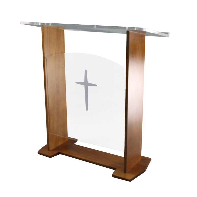 FixtureDisplays® 44 x 16.6 x 46.5" Wood Acrylic Podium, Optional Cross Plain Front Panel Tall - Brown Removable Cross 19657