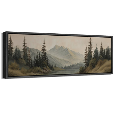 Misty Mountain Lake with Pine Forest - Pictures Extra Large Framed Canvas Print Wall Art
