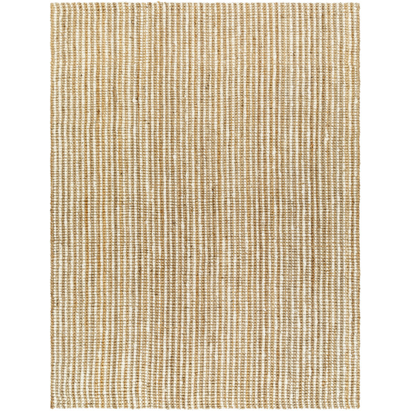 Tapis rayé en fibres naturelles brun clair / blanc Berthalee, Rectangle 6 pi x 9 pi
