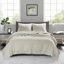 Ensemble de courtepointe matelassée réversible 3 pièces en coton et lin, couleur crème, pour lit double/queen