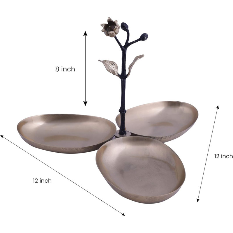 Bronze Finish Three Bowl Condiment Server Tray for Snacks Christmas & Kitchen Decor Serving Bowls Set
