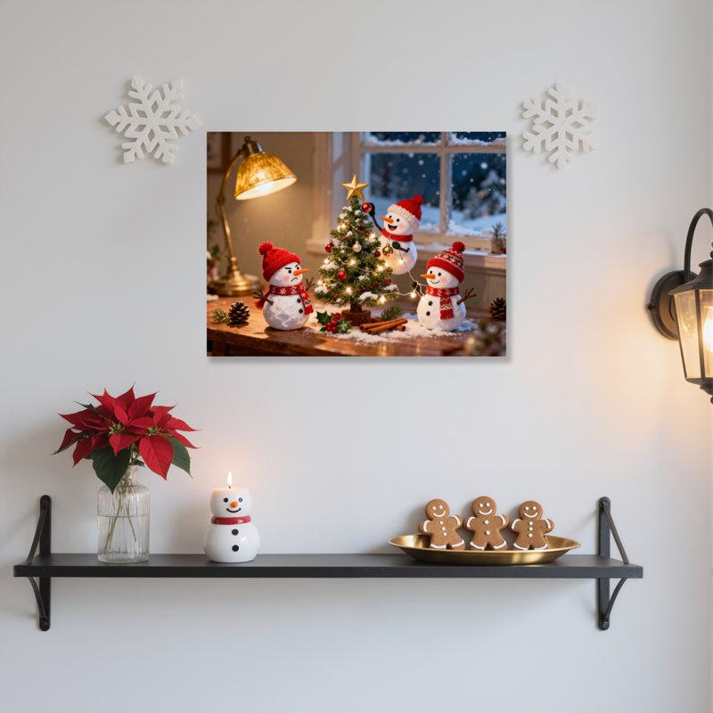 «Snowman Tree», art mural sur toile, H 12 po x l 18 po