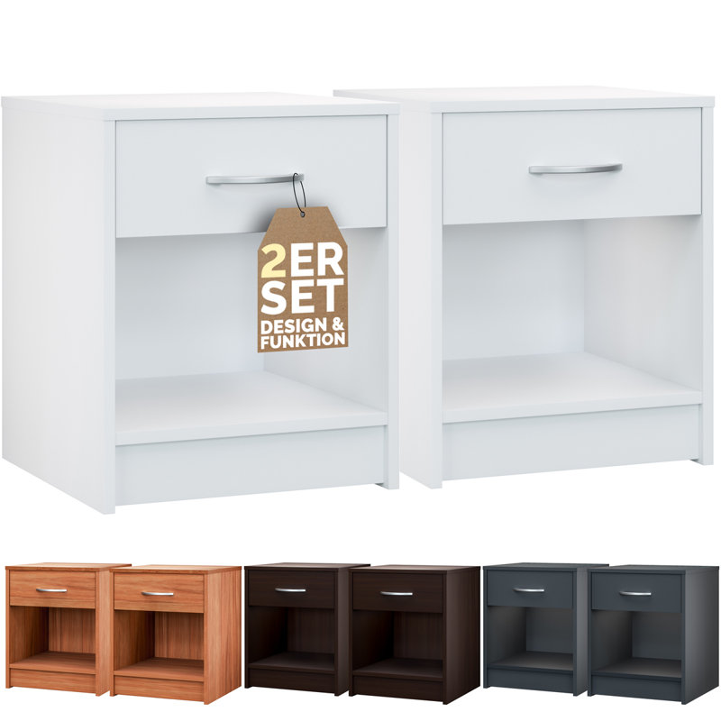 Ridas 40cm W MDF/particle Board Bedside Table, White