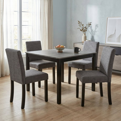 5-Piece Dining Table Set with 4 Chairs, Dining Table Set for 4 with Chairs, Wooden Dining Table Set for Kitchen, Dining Room, Light Grey & Black Two T