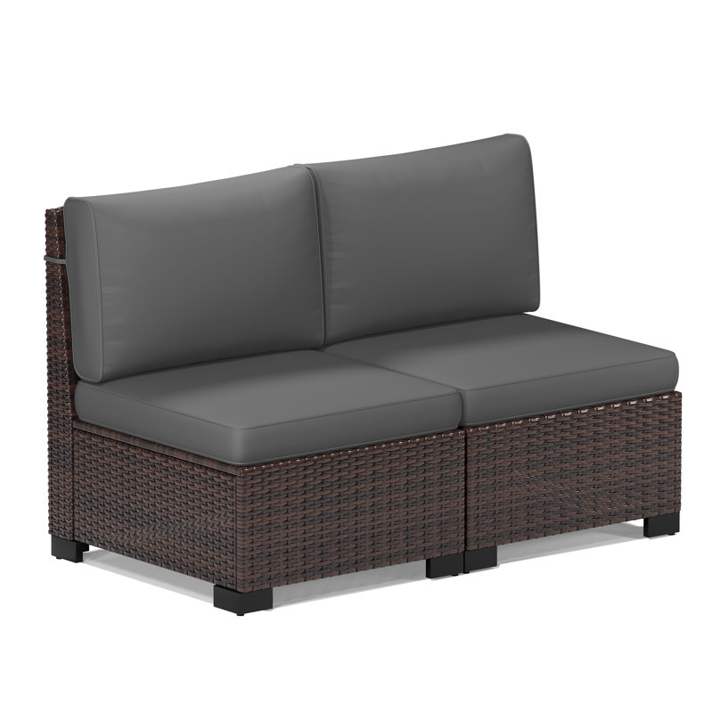 2-Person Armless Outdoor Seating Group With Cushions, Gray