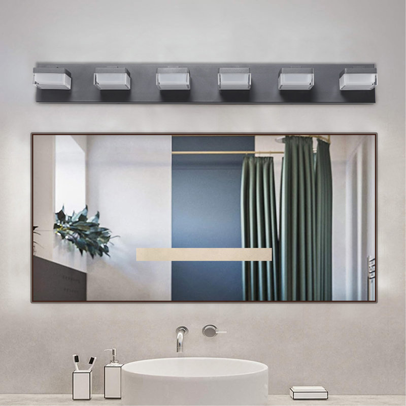 Luminaire de salle de bain moderne à miroir noir à 6 lumières DEL pour salles de bain et tables de maquillage, Fer, Noir
