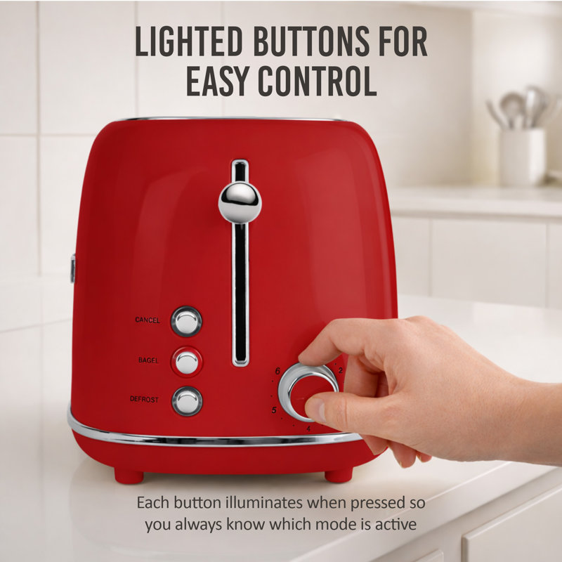 Classic Retro 2-Slice Toaster, Red, Red