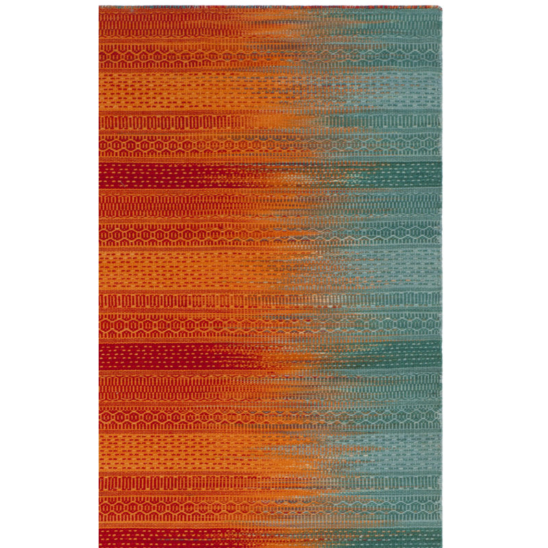 Tapis abstrait en laine / coton tissé à la main Bennett en bleu sarcelle / rouge, Rectangle 5 pi x 8 pi