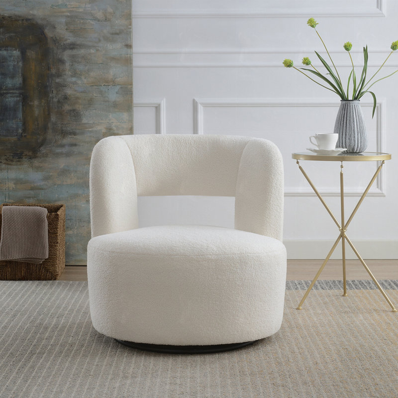 Fauteuil demi-tonneau pivotant en tissu performance rembourré, Nounours crème