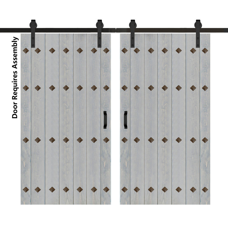 Porte de grange double à panneaux avec ensemble de quincaillerie d'installation, 84 po x 84 po, Gris français