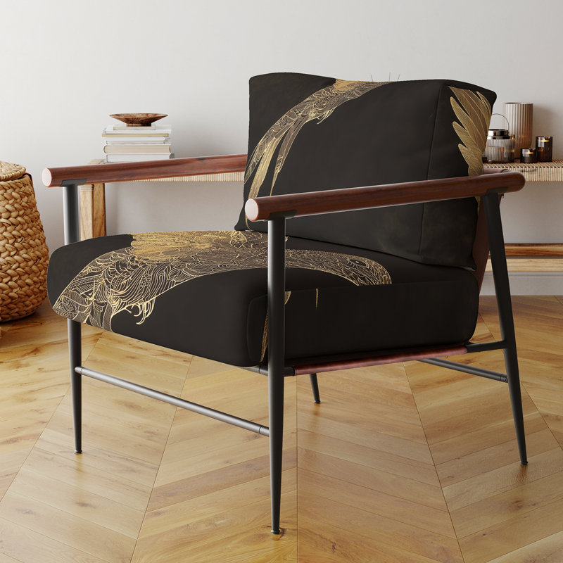 Chaise rembourrée Hummingbird - Chaise d'appoint Mystical Hummingbird, Bras ronds bruns