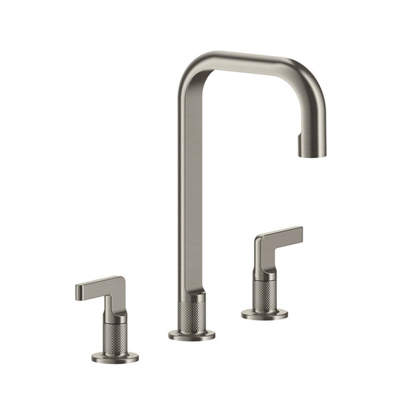 Metro Knurled High Widespread 12" Bathroom Faucet + Universal Click-Clack Drain – Matt Black, Brushed Nickel
