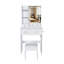 Ensemble coiffeuse blanche avec miroir lumineux, 3 tiroirs, tablettes latérales, prise de courant et tabouret-130010642