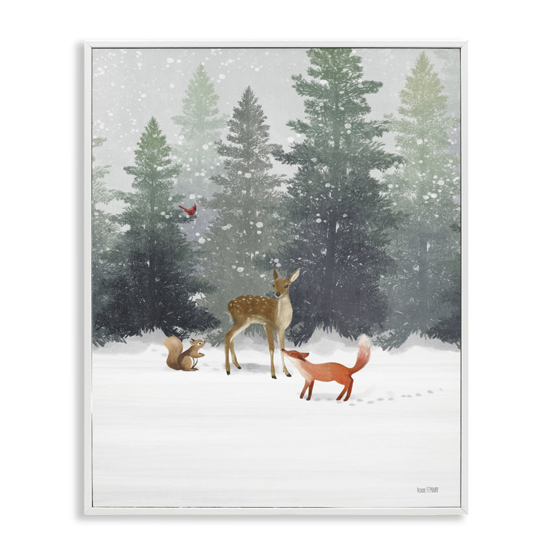 «Winter Season Forest Animals Fox Deer Squirrel» par House Fenway - impression d'art graphique, H 14 po x l 11 po x P 1,5 po