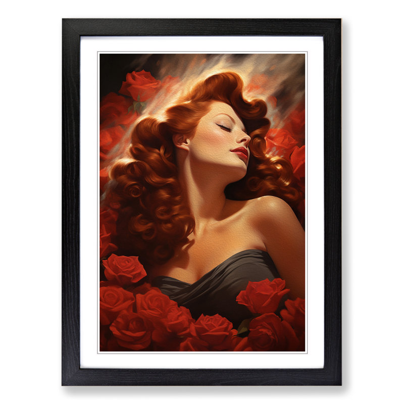 Red Headed Woman Romanticism - Framed Print, Black, 34cm H x 25cm W x 2cm D