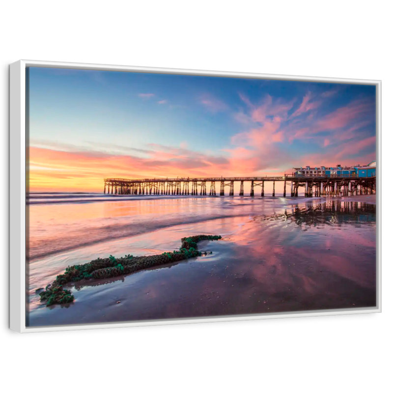 Lever de soleil à Cocoa Beach Pier, Cadre flottant blanc, 40 po x 27 po