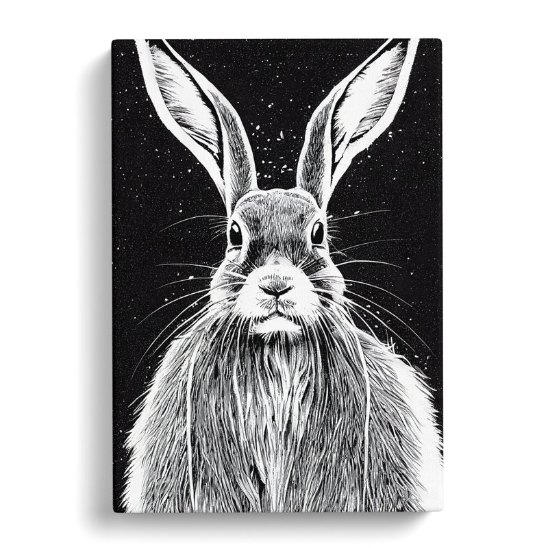 Monochrome Hare No.3 - Wrapped Canvas, 60cm H x 40cm W x 3cm D