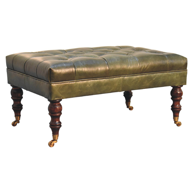 Seza Upholstered Ottoman, Green, Chestnut