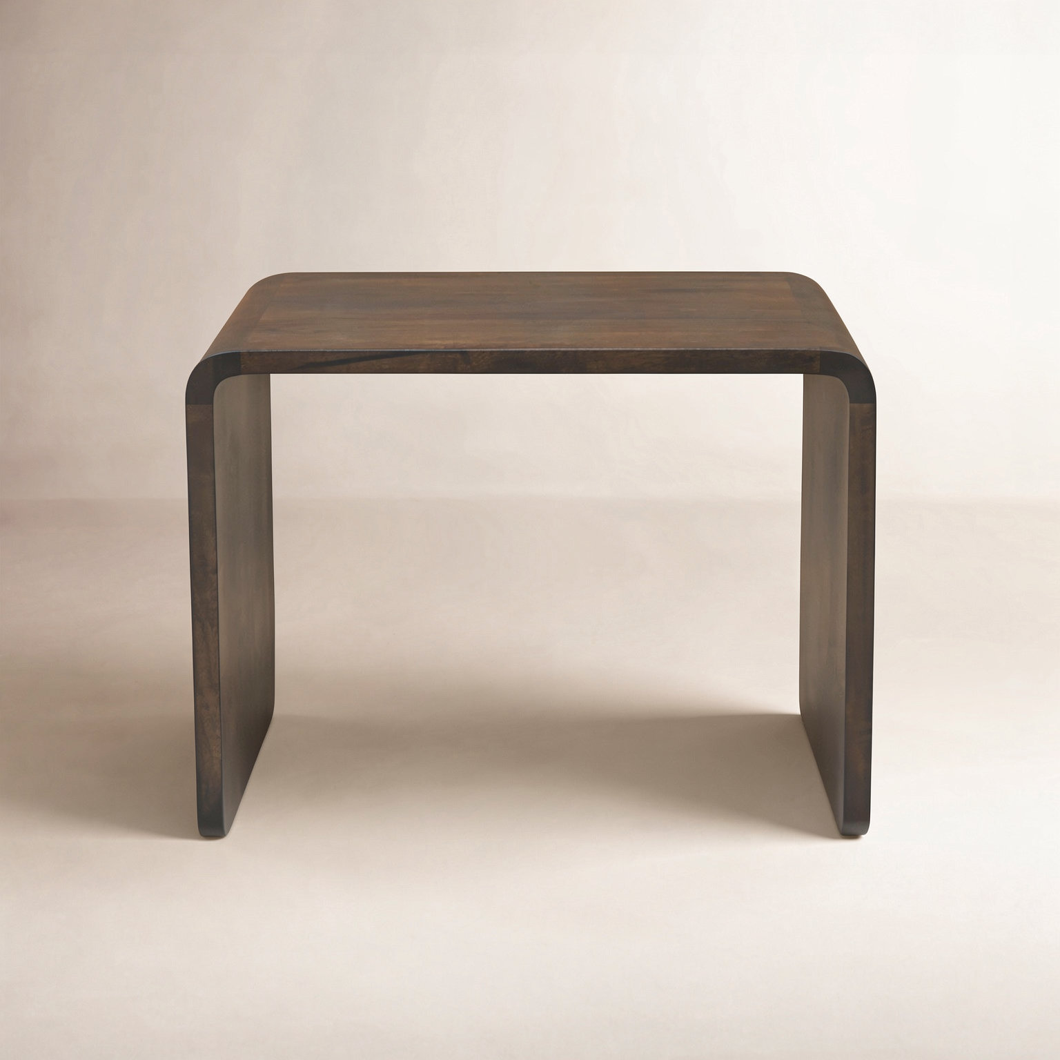 Carrie Solid Wood C-Shaped Side Table, Dark Brown
