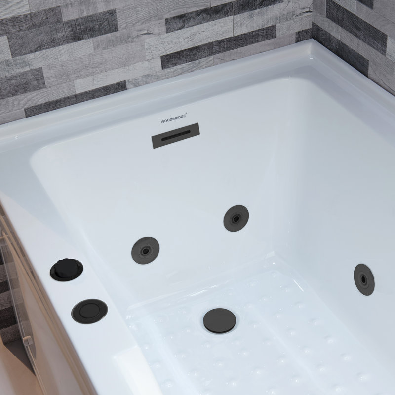 60" x 30" Whirlpool Heated Rectangular Alcove Acrylic Bathtub with Chrome/Matte Black Drain and Overflow, Left, Matte Black
