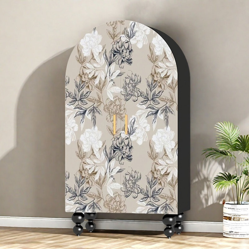 Armoire-penderie moderne à double porte arquée, Noir / blanc ivoire