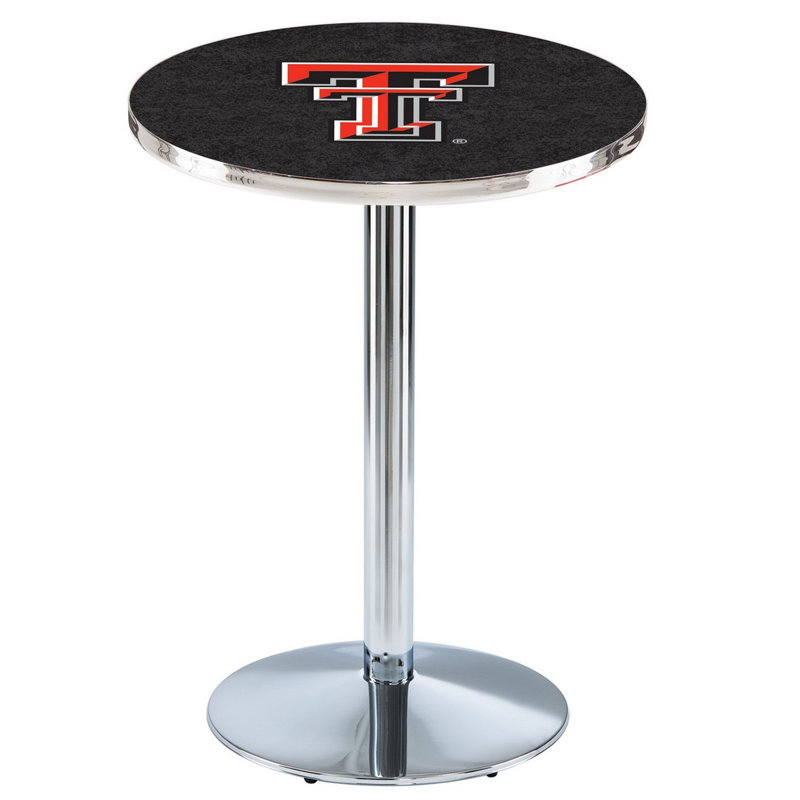 Round Metal Base Dining Table, Chrome, Texas Tech University
