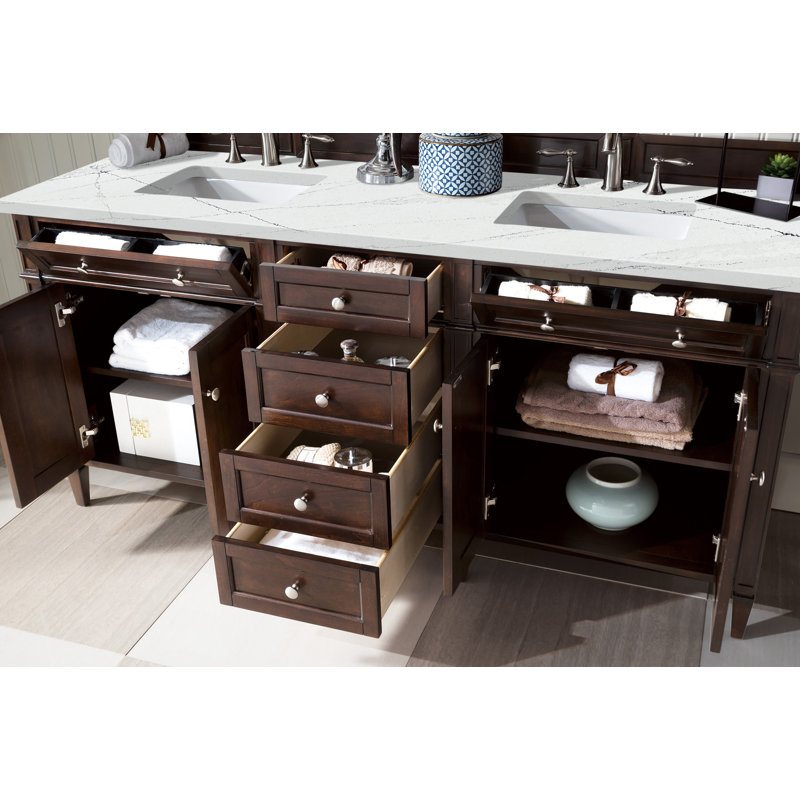 Brittany 72" Double Vanity W/FreePower Wireless Charger, Ethereal Noctis, Burnished Mahogany