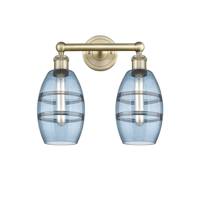 Éclairage pour meuble-lavabo à 2 lumières Kusham, Bleu princesse, Laiton antique