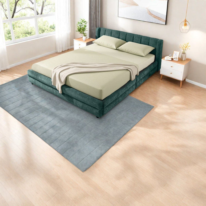 Grands lits confortables avec tissu en chenille et tiroirs de rangement