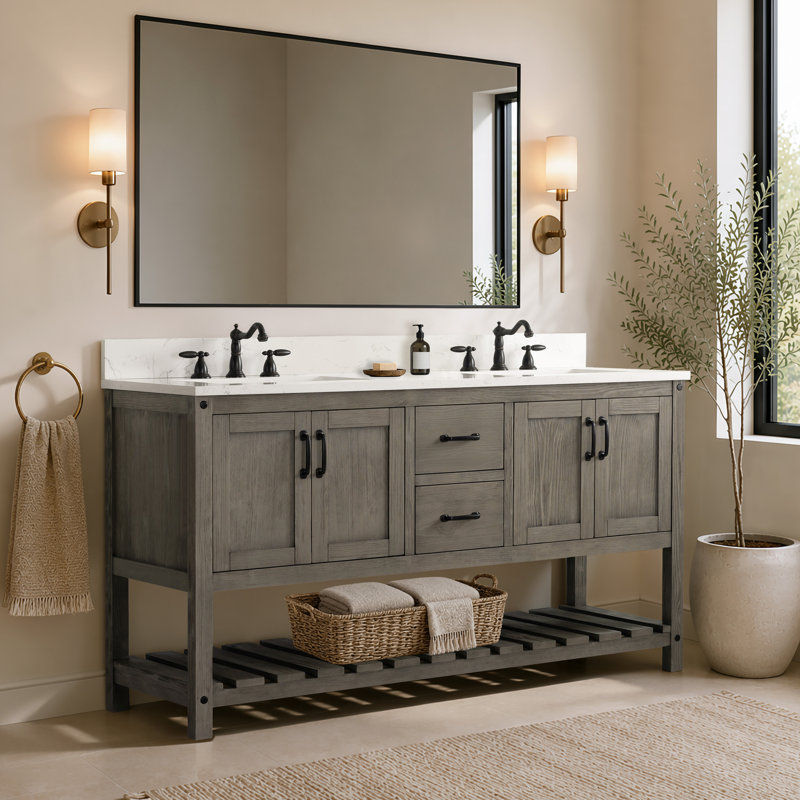 Ensemble de meuble-lavabo double 60 po Radstock, Gris antique
