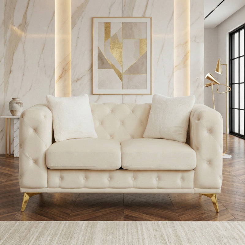 Causeuse Chesterfield en velours capitonné Modern, 2 sièges, Beige