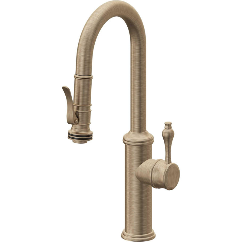 Davoli Pull-Down Prep/Bar Faucet with Squeeze Sprayer, Antique Brass Flat