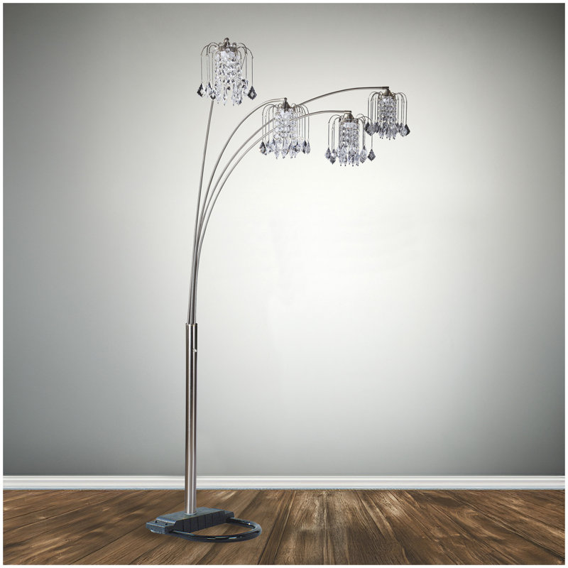 1pc Modern Design Classic Luxury Sleek Multi-head Floor Lamp Half Moon Radiant Crystal-encrusted Sleek Metallic Stems Living Room Pewter