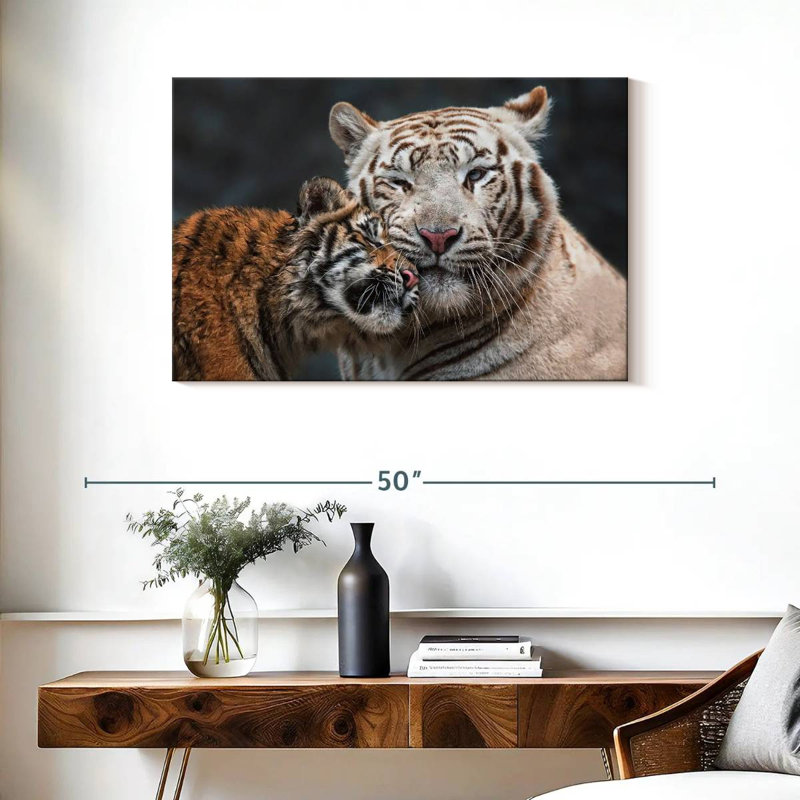 Tigre blanc et chaton Brampt, H 24 po x l 36 po