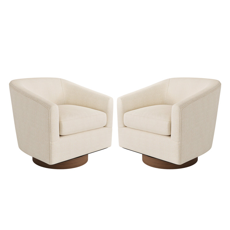 Forno Upholstered Swivel Barrel Chair With Wood Base, Linen Color