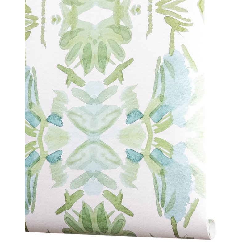 Wildflowers I Medium Repeat Wallpaper, Blue/Sage Green, Cellulose/Polyester