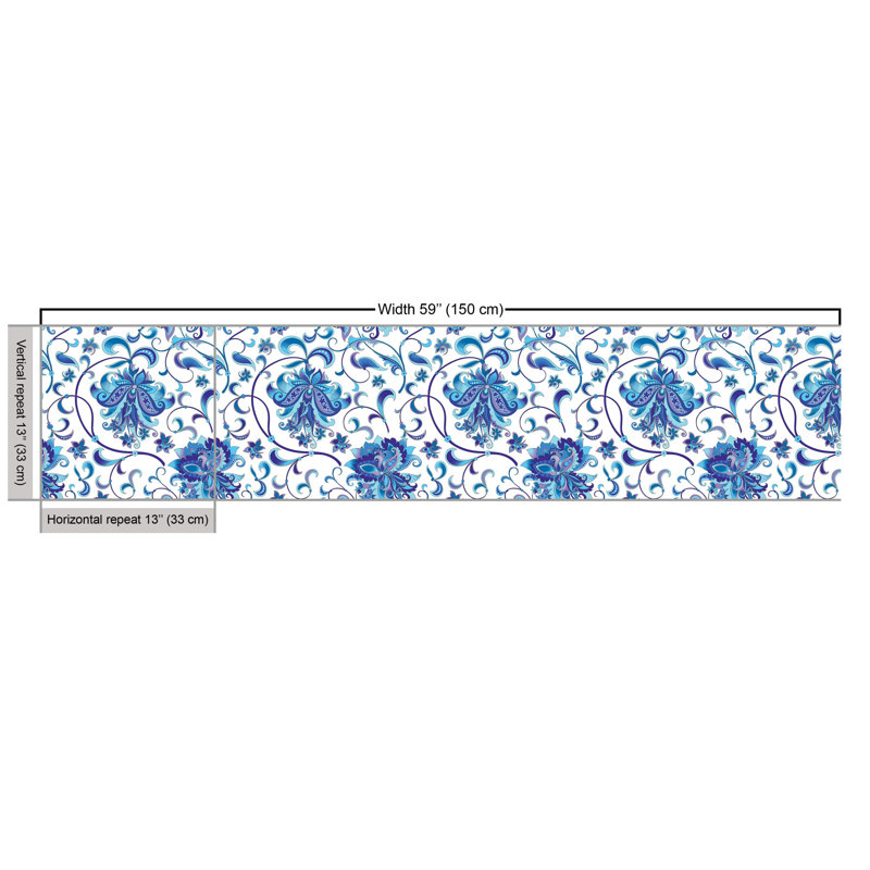 Chernjo Print of Middle Eastern Style Inspired Curved Flower Branches Ceramic Art Like Multi-Purpose Fabric