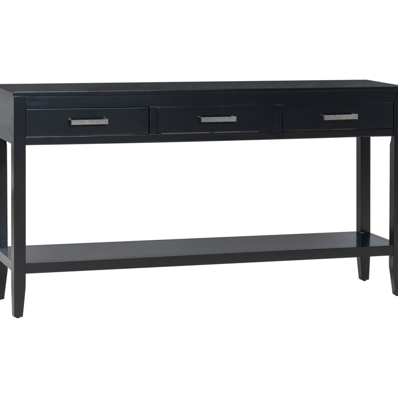 Console contemporaine à 3 tiroirs - Transformez votre vestibule en pin massif et noir, 1 tablette décorative, Noir