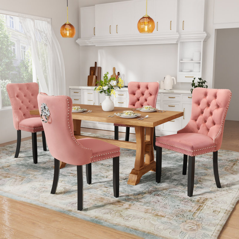 Modern Velvet Dining Chairs Dining Room Chairs Set of 4, Pink, Black