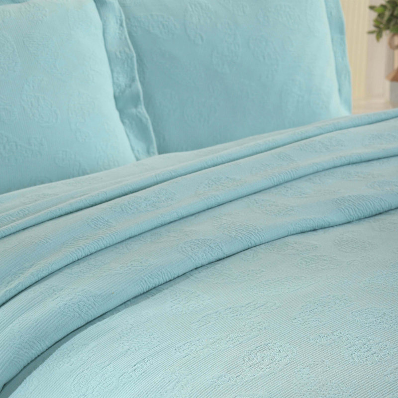 Aldin 100% Cotton All Season Woven Jaquard Matelasse Paisley Bedspread with Shams, King Coverlet + 2 Standard Shams, Aqua