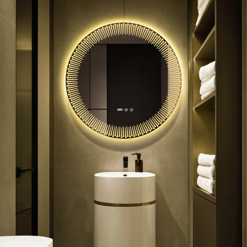 Frameless Round LED Smart Mirror With Laser Engraving Pattern