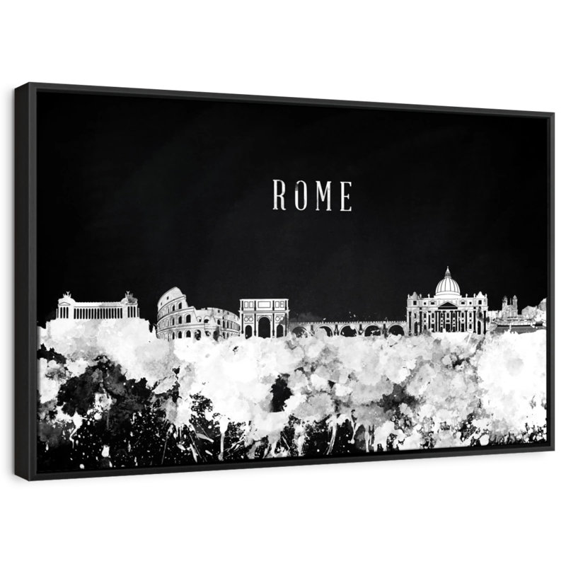 " Rome Skyline BW ", 25" H x 37" W