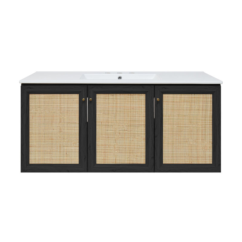 Meuble-lavabo mural 48 po en chêne noir Classe avec dessus de lavabo à 3 trous Classe, Chêne noir, Blanc, 8" Widespread