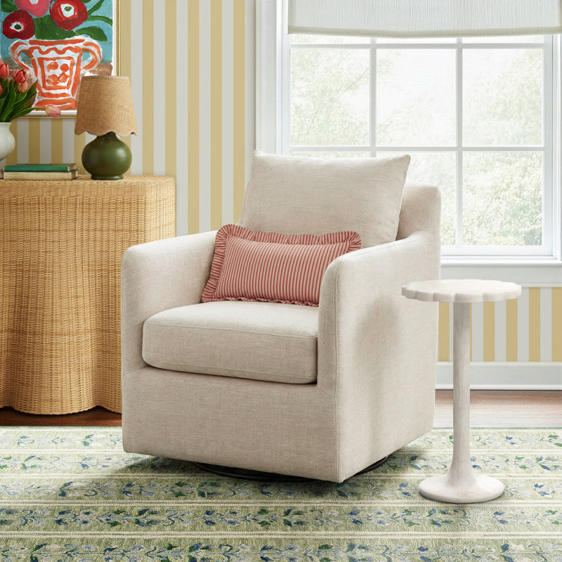 Alistair Upholstered Swivel Armchair, Cambric Ivory