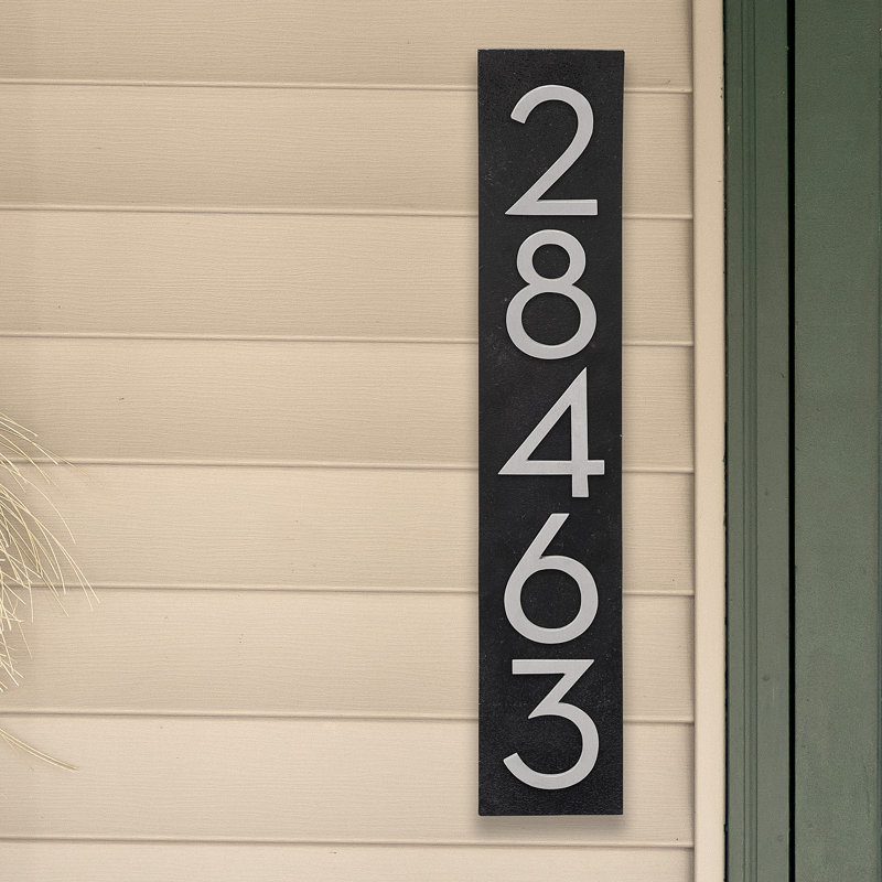 Floating Modern 4" Number Vertical Address Plaque (5 Digits), Black, Brushed Aluminum